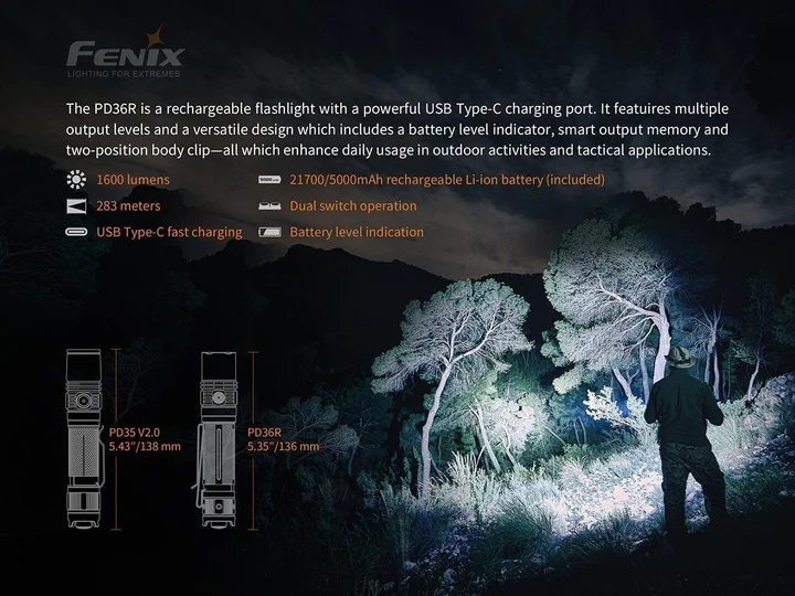 FENIX FLASHLIGHT PD36R RECHARGEABLE FLASHLIGHT