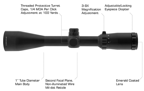 LEAPERS UTG True Hunter Classic 3-9X40 1inch Scope, Mil-dot SCP-3940EW